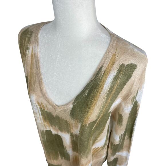 Melarosa Italy Linen Printed V-Neck Sweater Watercolor Size Medium Artsy Unique - Picture 4 of 10